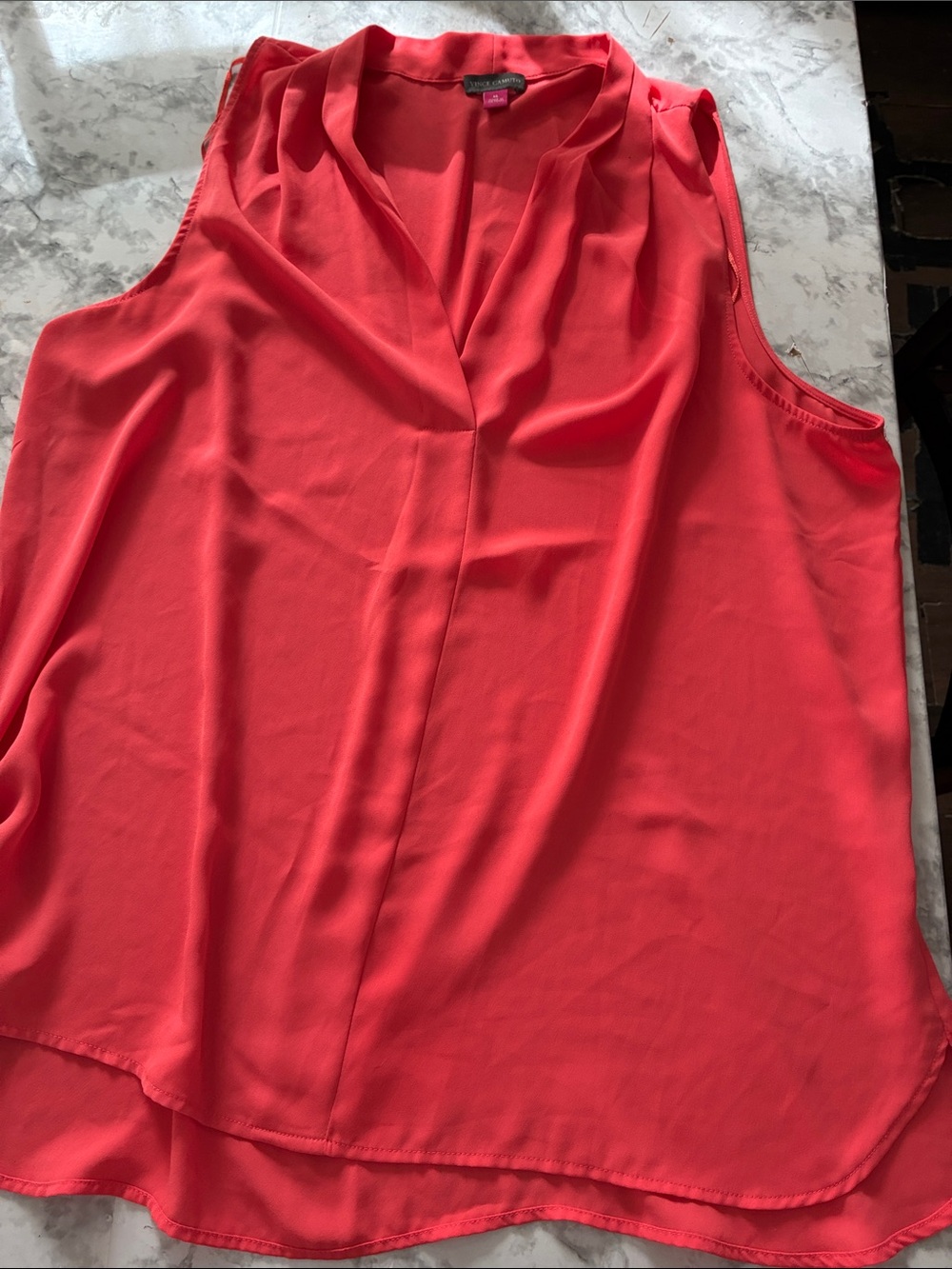 Vince Camuto Coral-Red Sleeveless V-Neck Blouse